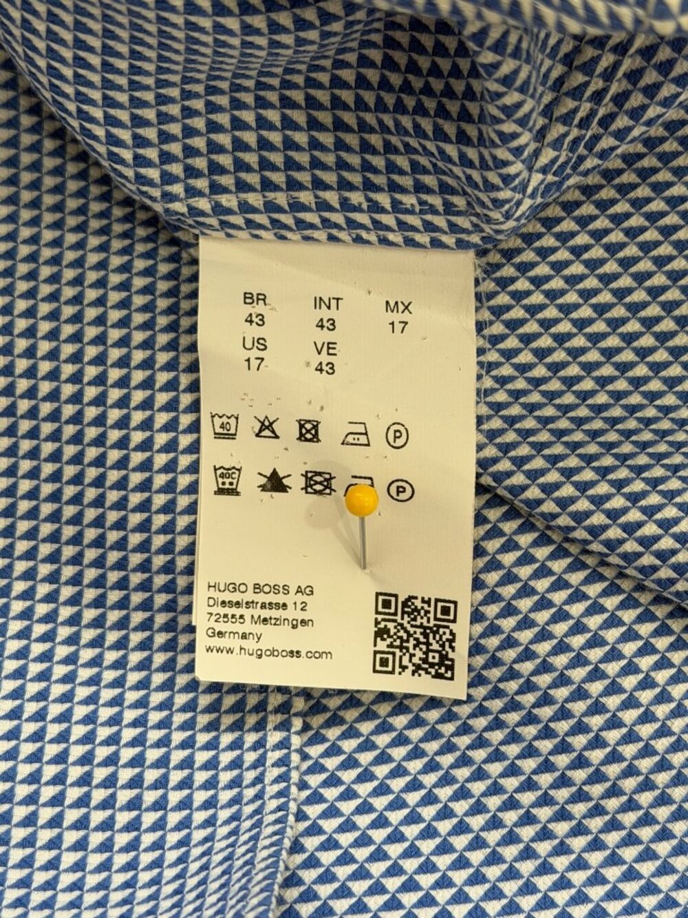Boss Hugo Boss Mens Size 17 Dress Shirt Tailored Slim Fit Blue Check Italy - Picture 5 of 7